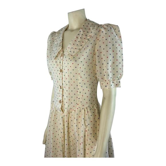 American Vintage Shirt waist dress cream with hearts all over size small - Picture 4 of 11